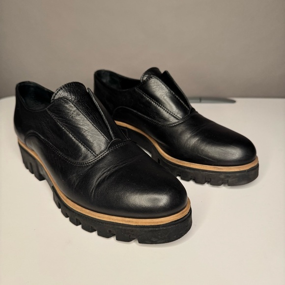 Atelier Women’s Barton Black & Tan Italian Leather Platform Penny Loafers Sz 38 - Picture 2 of 14